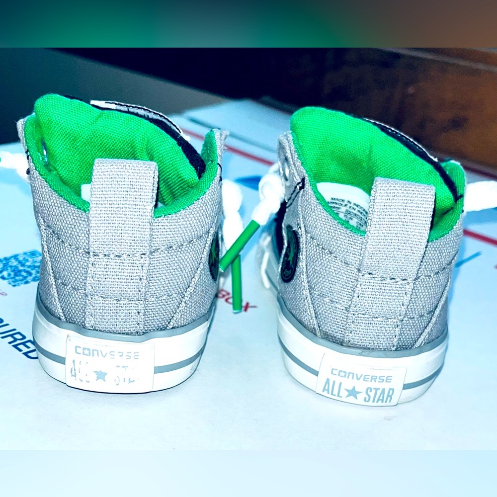 *LIKE NEW** Chuck Taylor AS ‘Street Mid’ (Grey/Black/Green), TD Size 2C: $20 - Picture 8 of 10
